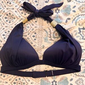 VENUS Navy Halter Bikini Top with Gold Accents